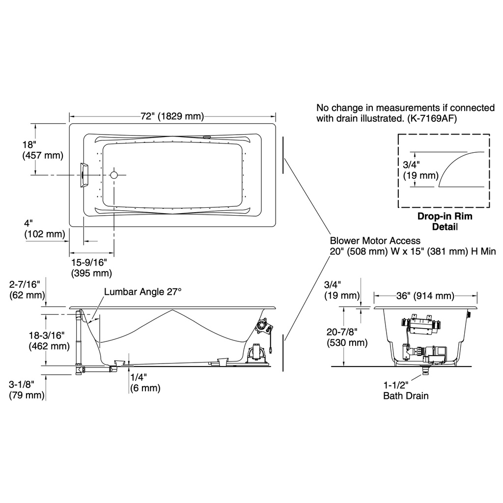 Kohler 865-GHCP-0 Tea-For-Two Heated Bbm 6' Bath