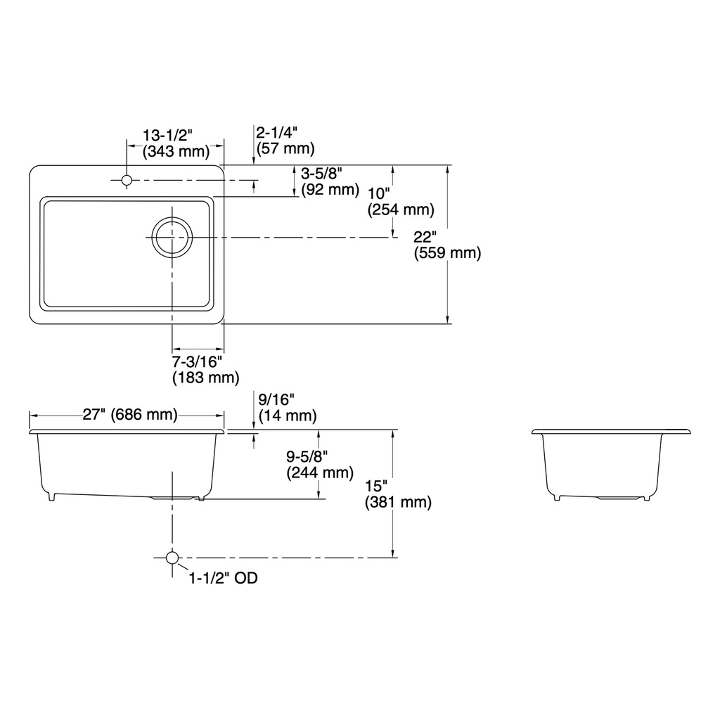 Kohler 8668-1A1-96 Riverby Single Basin Top Mount Sink