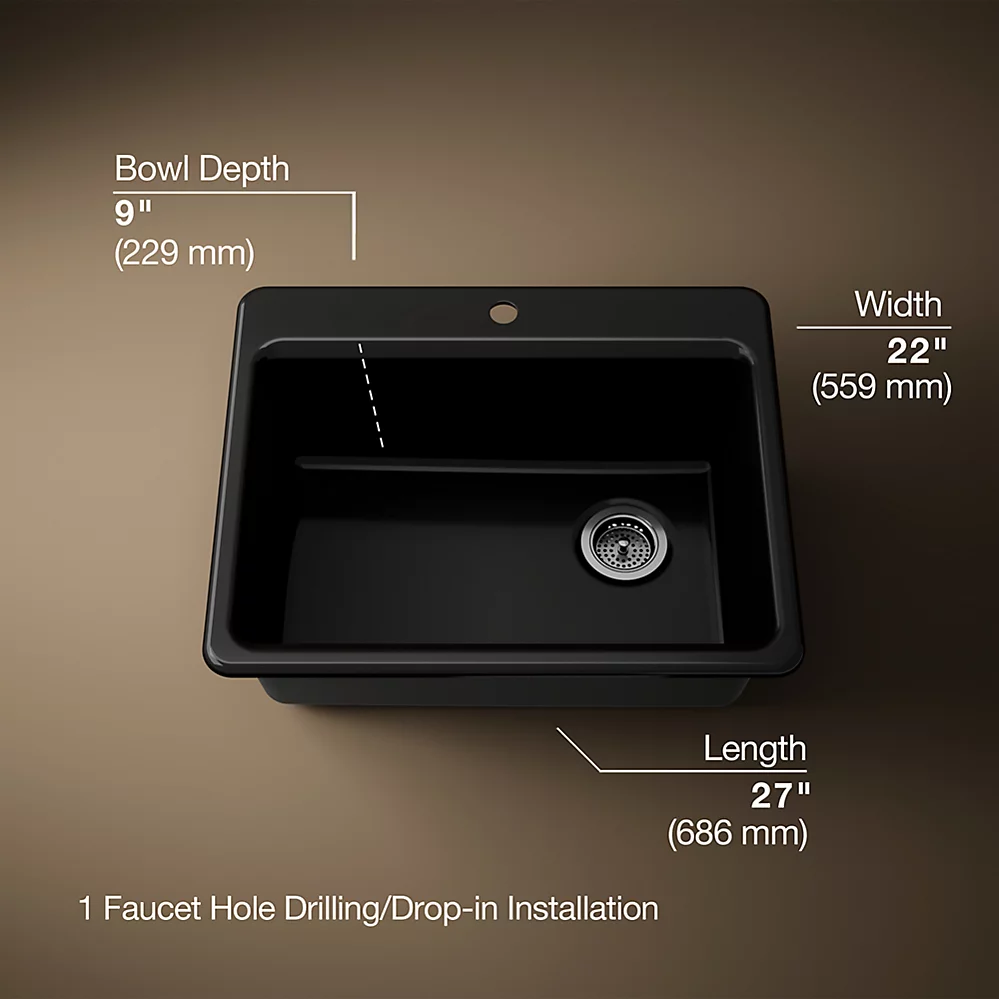 Kohler 8668-3A1-7 Riverby Single Basin Top Mount Sink
