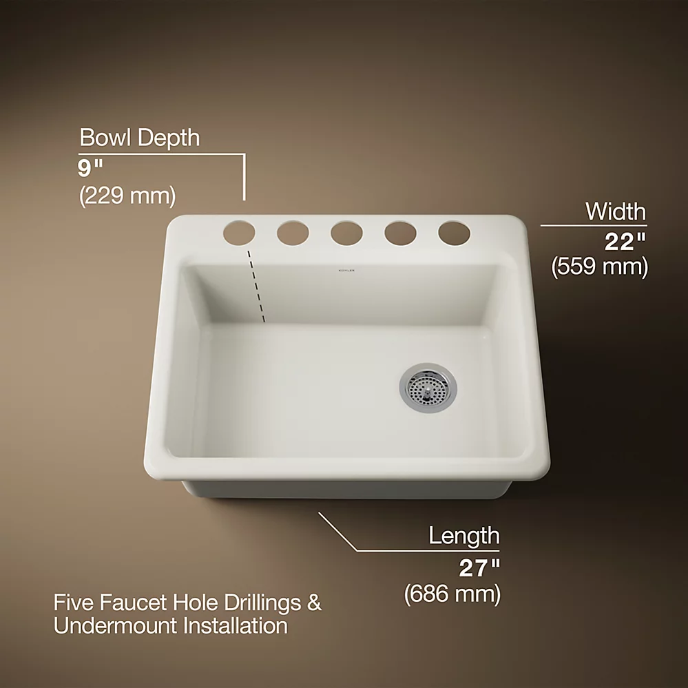 Kohler 8668-5UA2-96 Riverby Single Basin Undermount Sink