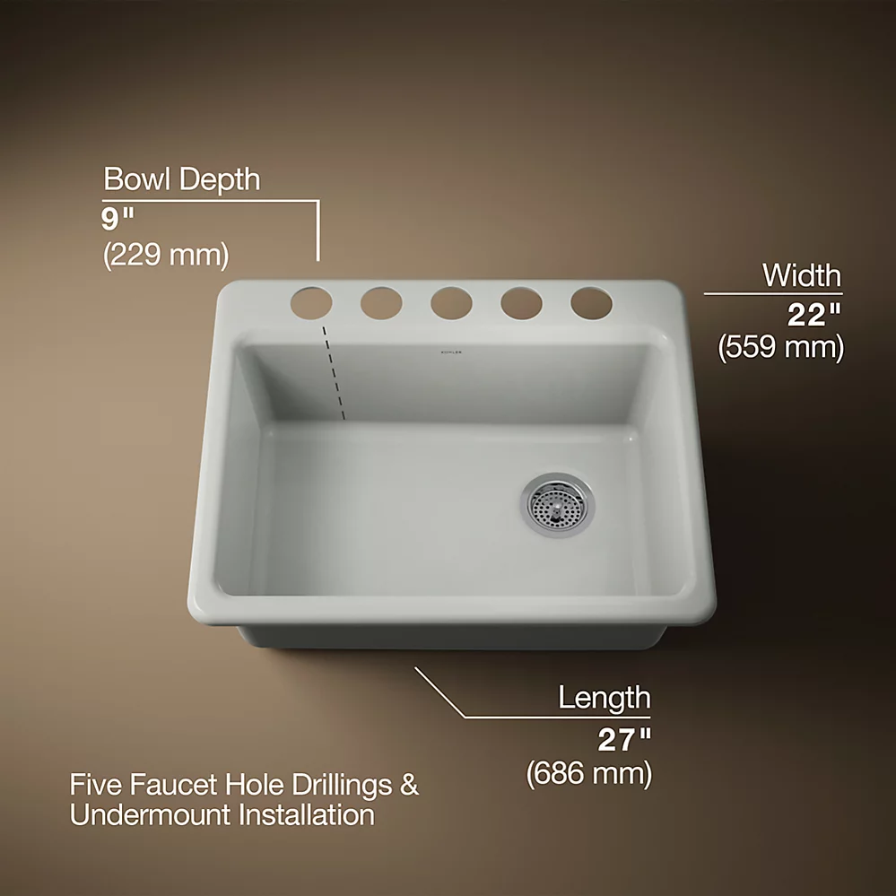 Kohler 8668-5UA2-FF Riverby Single Basin Undermount Sink