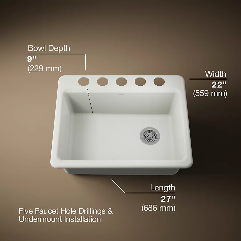 Kohler 8668-5UA2-NY Riverby Single Basin Undermount Sink