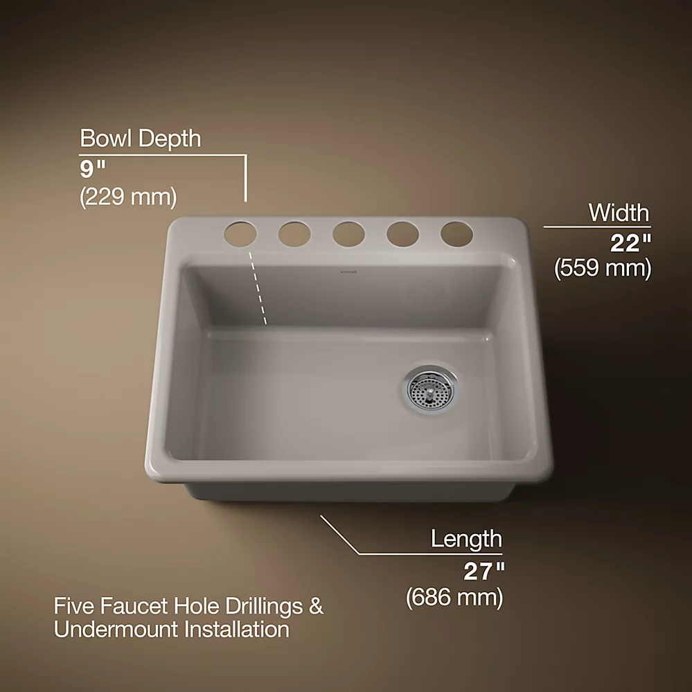 Kohler 8668-5UA2-TRF Riverby Single Basin Undermount Sink