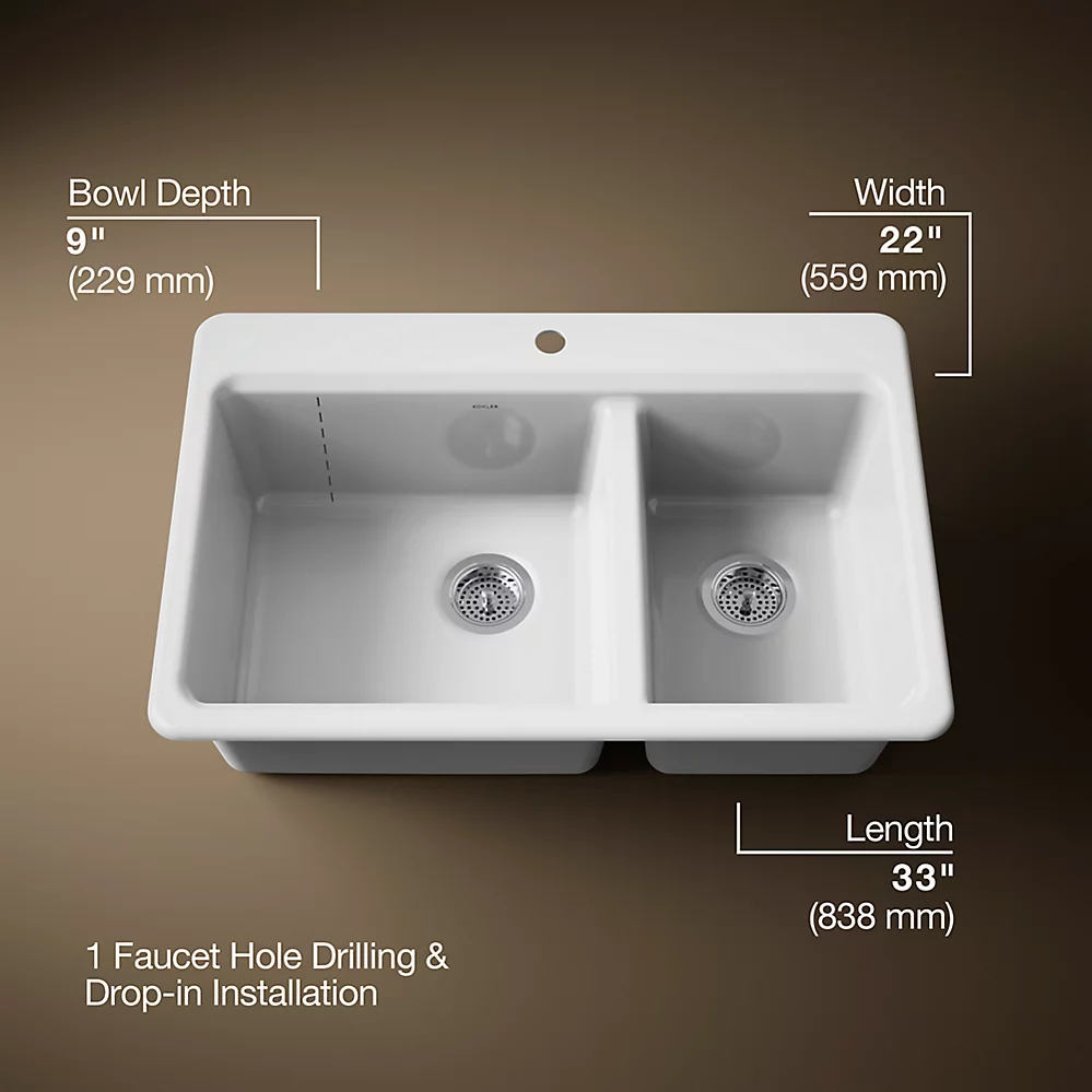 Kohler 8669-1A1-0 Riverby Offset Top Mount Sink