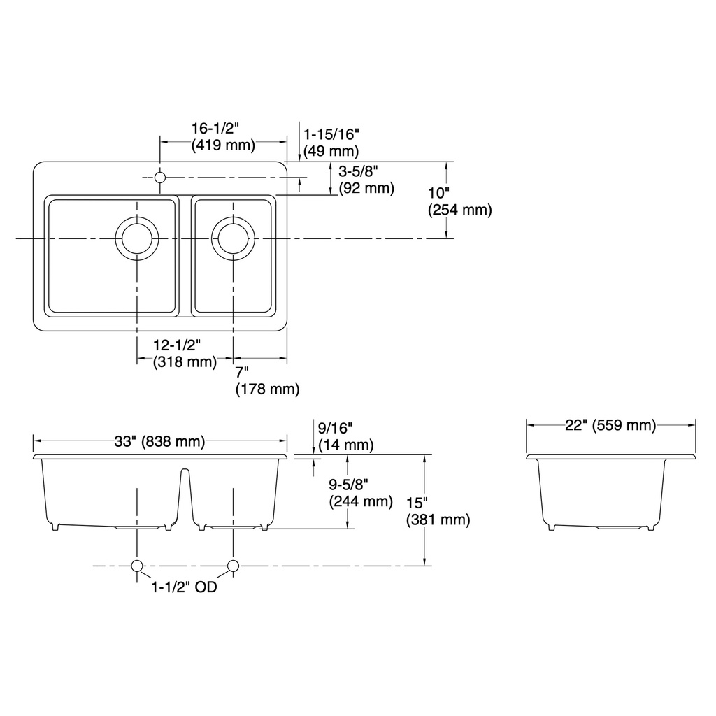 Kohler 8669-1A2-0 Riverby Offset Top Mount Sink