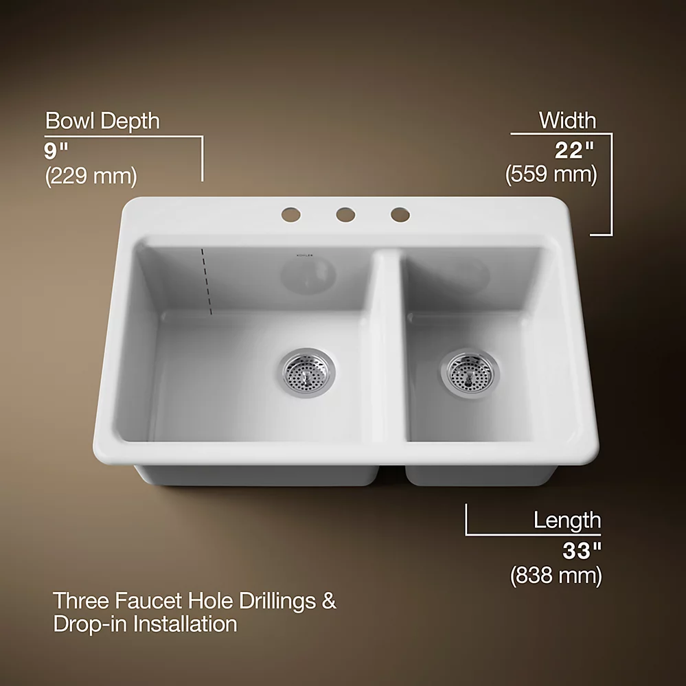 Kohler 8669-3A1-0 Riverby Offset Top Mount Sink
