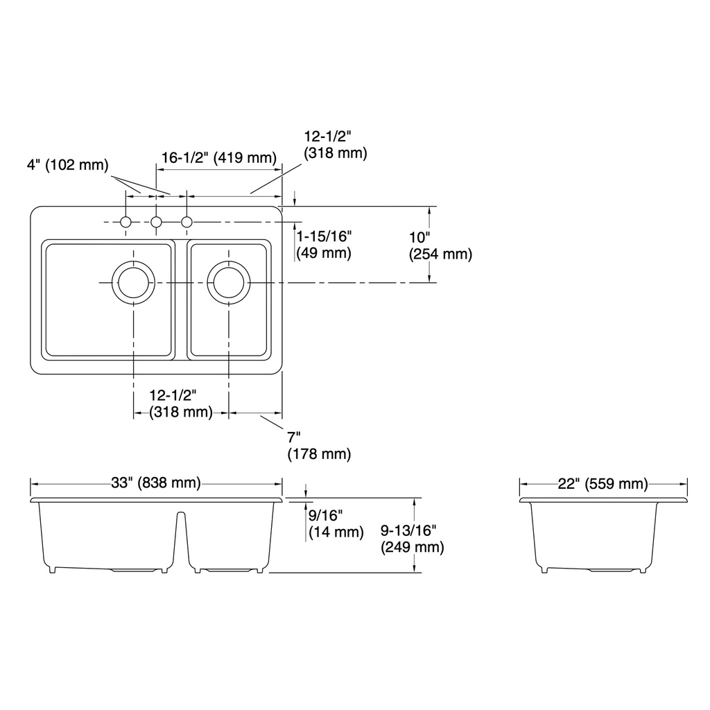 Kohler 8669-3A1-96 Riverby Offset Top Mount Sink
