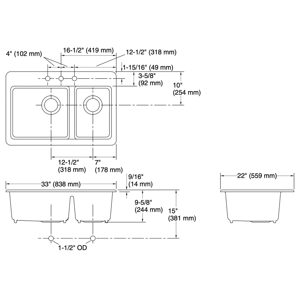 Kohler 8669-3A2-96 Riverby Offset Top Mount Sink