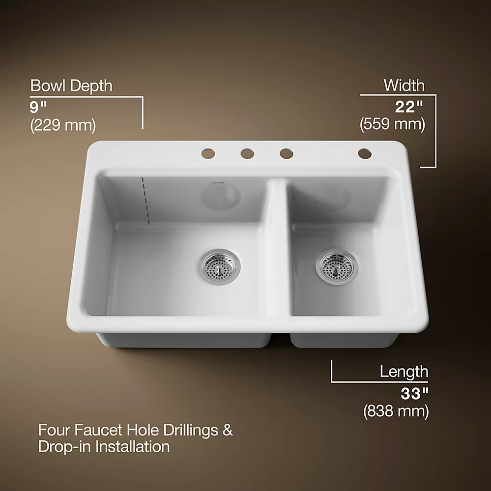 Kohler 8669-4A2-0 Riverby Offset Top Mount Sink