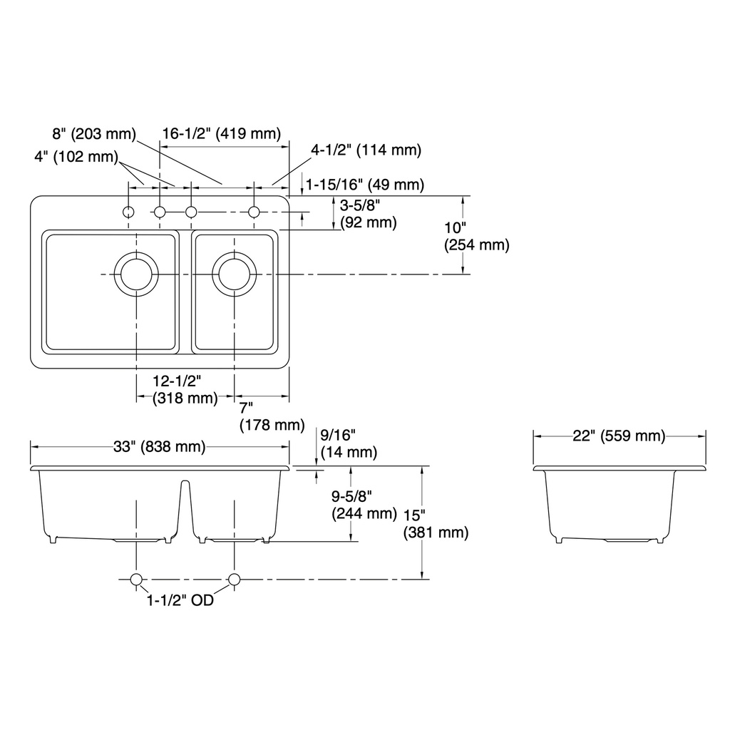Kohler 8669-4A2-96 Riverby Offset Top Mount Sink