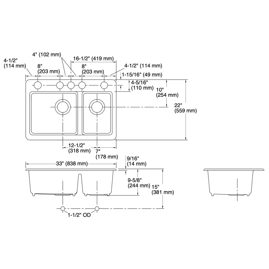 Kohler 8669-5UA3-95 Riverby Offset Undermount Sink