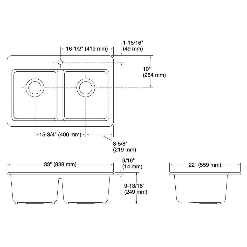 Kohler 8679-1A1-0 Riverby Double Equal Top Mount Sink