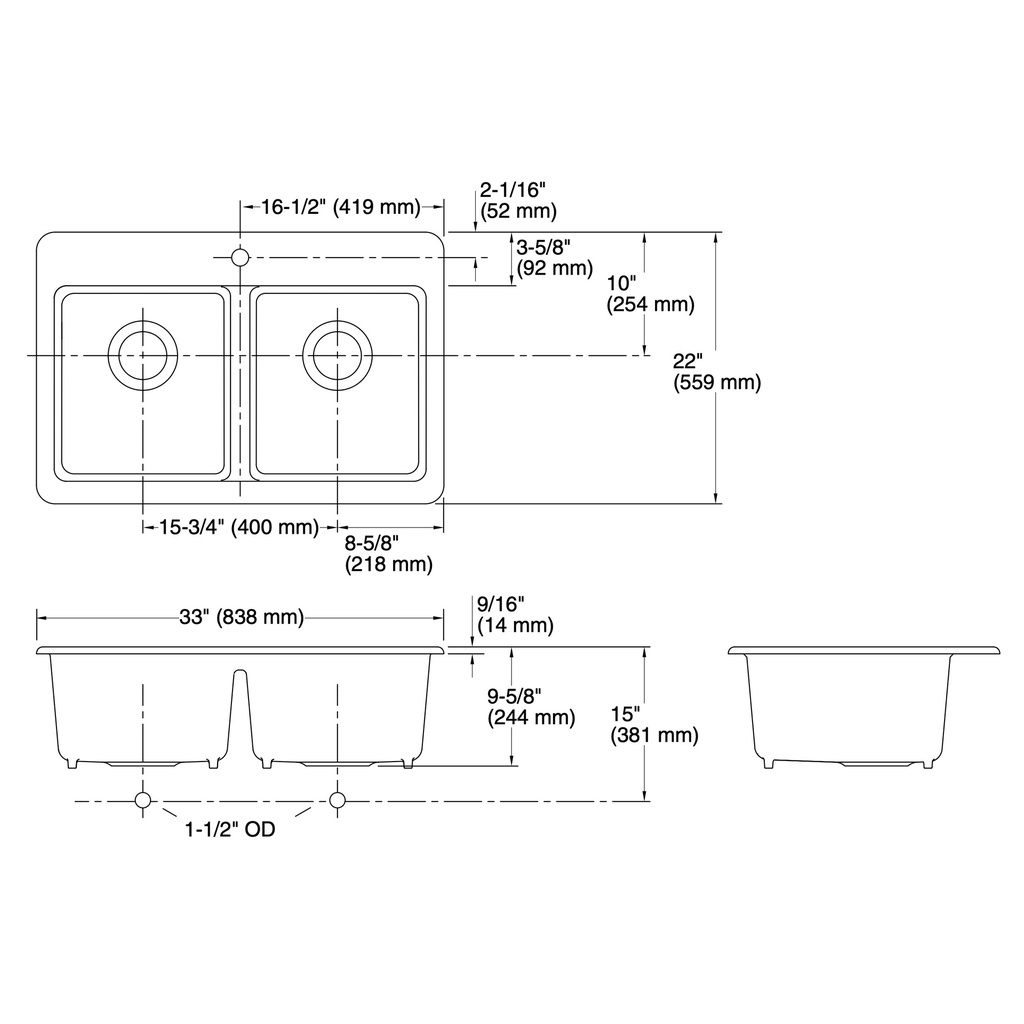 Kohler 8679-1A2-96 Riverby Double Equal Top Mount Sink
