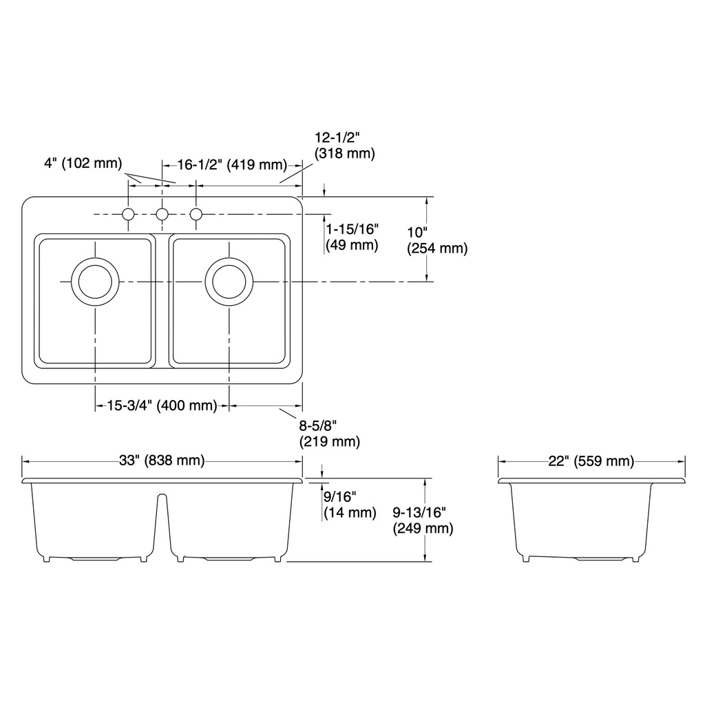 Kohler 8679-3A1-0 Riverby Double Equal Top Mount Sink