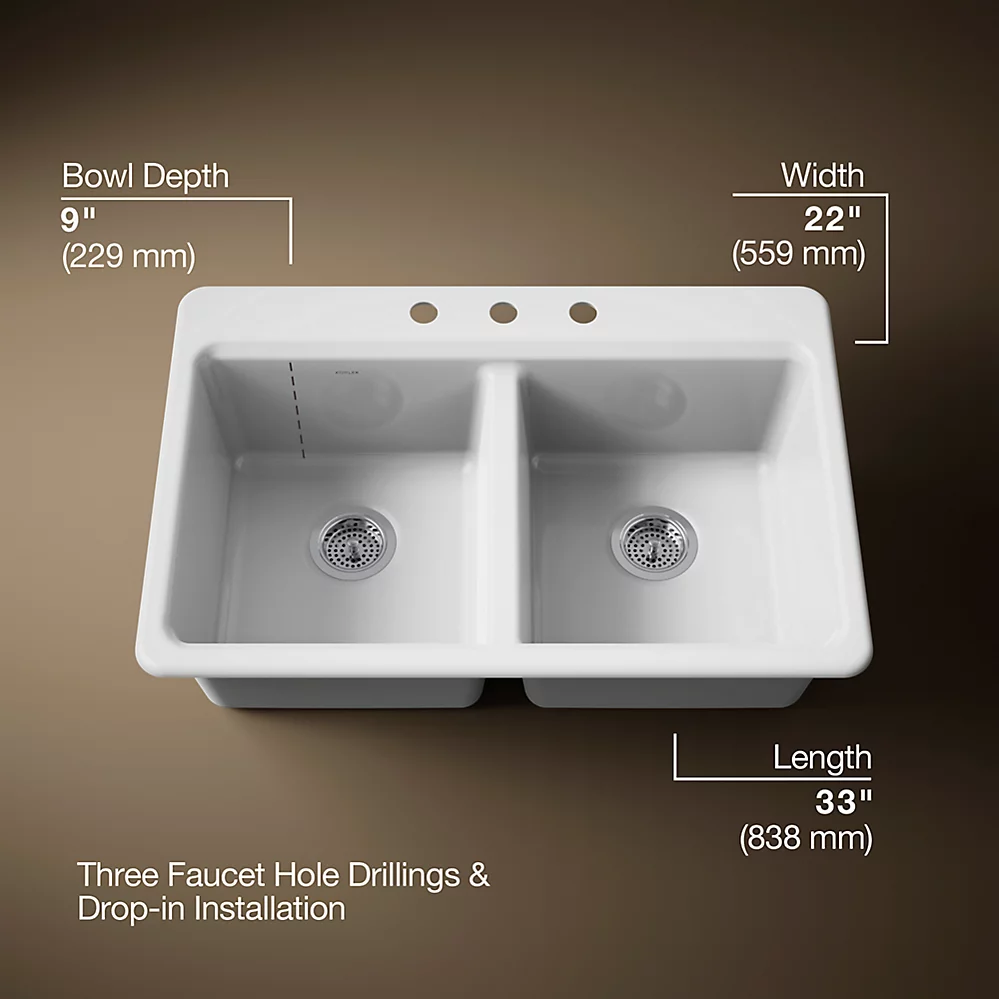 Kohler 8679-3A2-0 Riverby Double Equal Top Mount Sink
