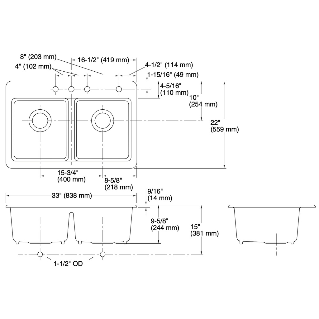 Kohler 8679-4A2-0 Riverby Double Equal Top Mount Sink