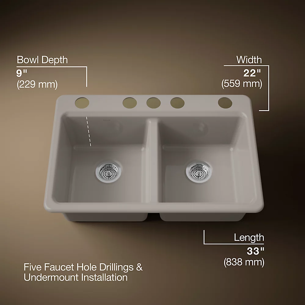 Kohler 8679-5UA1-TRF Riverby Double Equal Undermount Sink