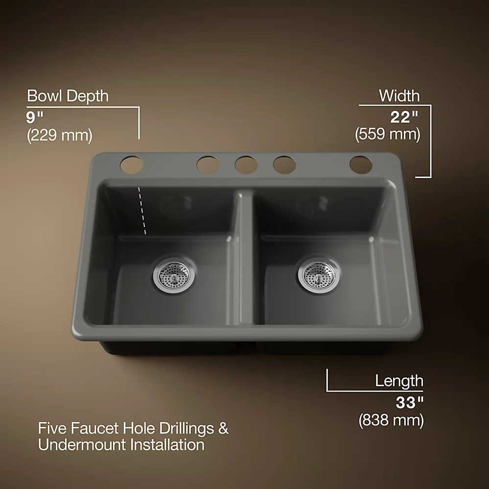 Kohler 8679-5UA3-58 Riverby Double Equal Undermount Sink