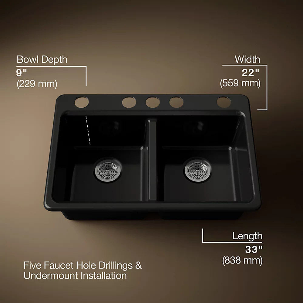Kohler 8679-5UA3-7 Riverby Double Equal Undermount Sink