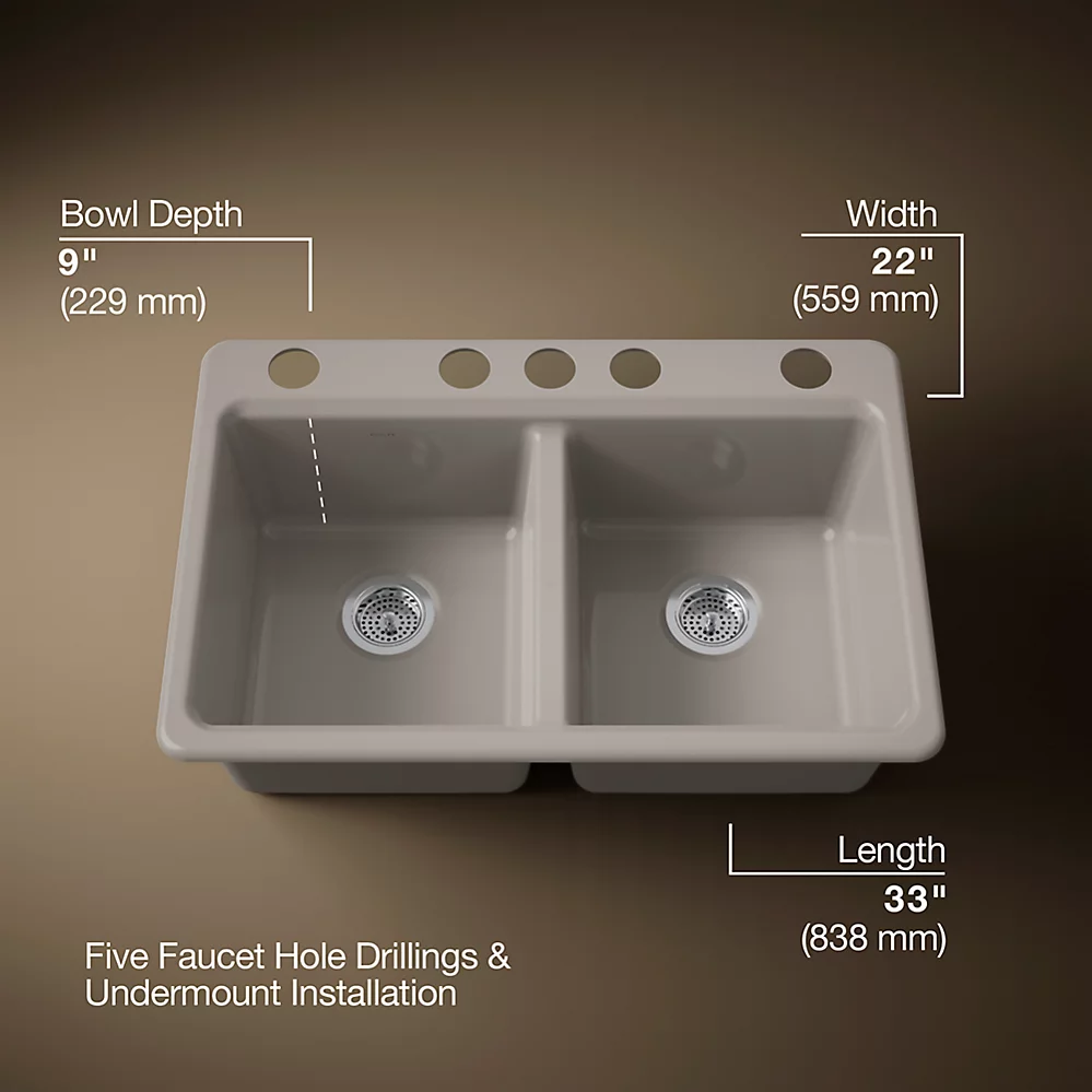 Kohler 8679-5UA3-TRF Riverby Double Equal Undermount Sink