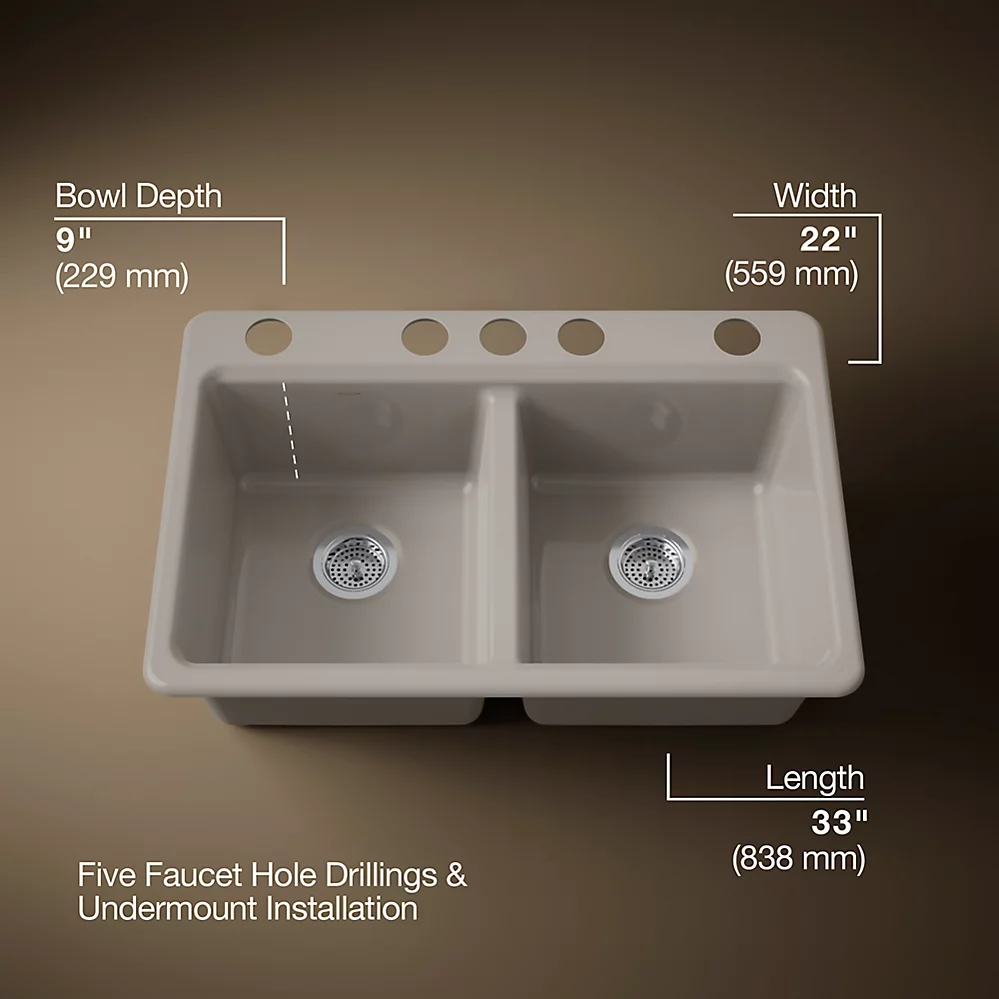 Kohler 8679-5UPC-TRF Riverby Double Equal Undermount Sink