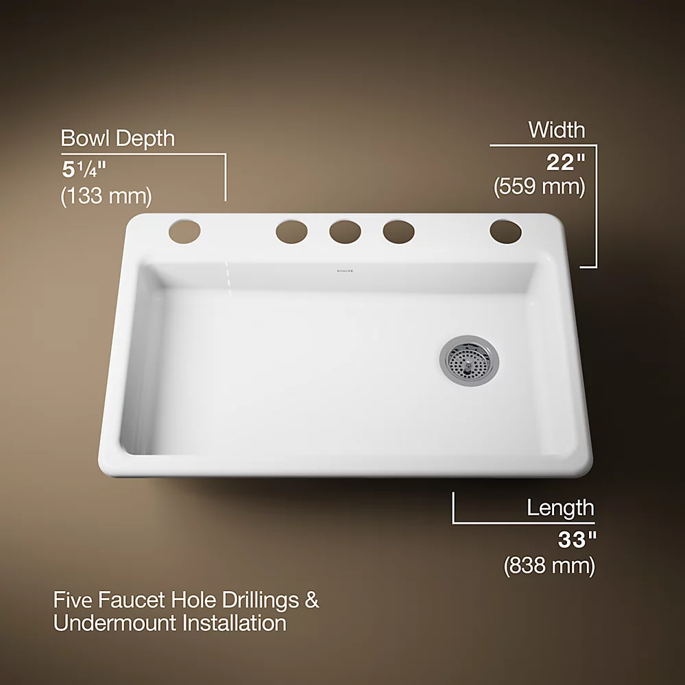 Kohler 8689-5U-0 Riverby 33 Single Basin Sink