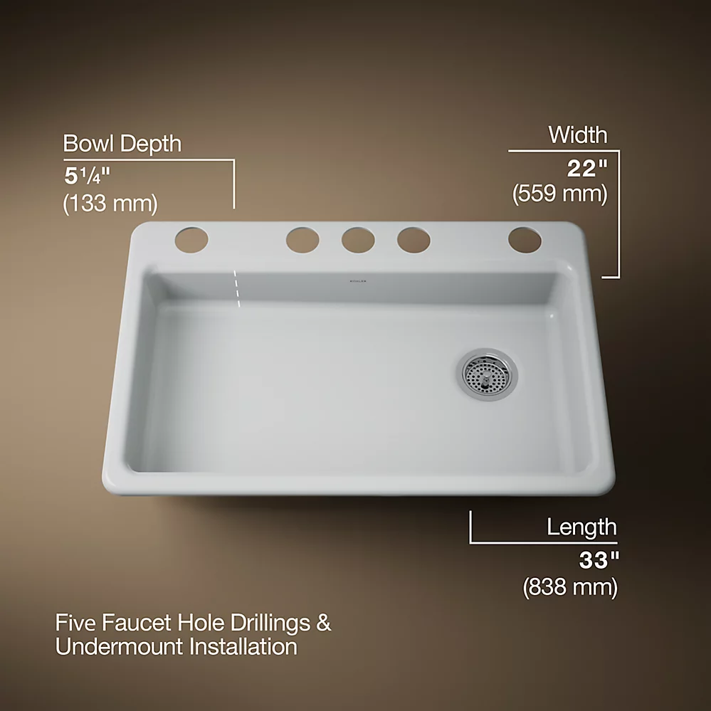 Kohler 8689-5U-95 Riverby 33 Single Basin Sink