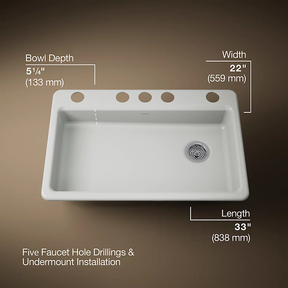 Kohler 8689-5U-FF Riverby 33 Single Basin Sink