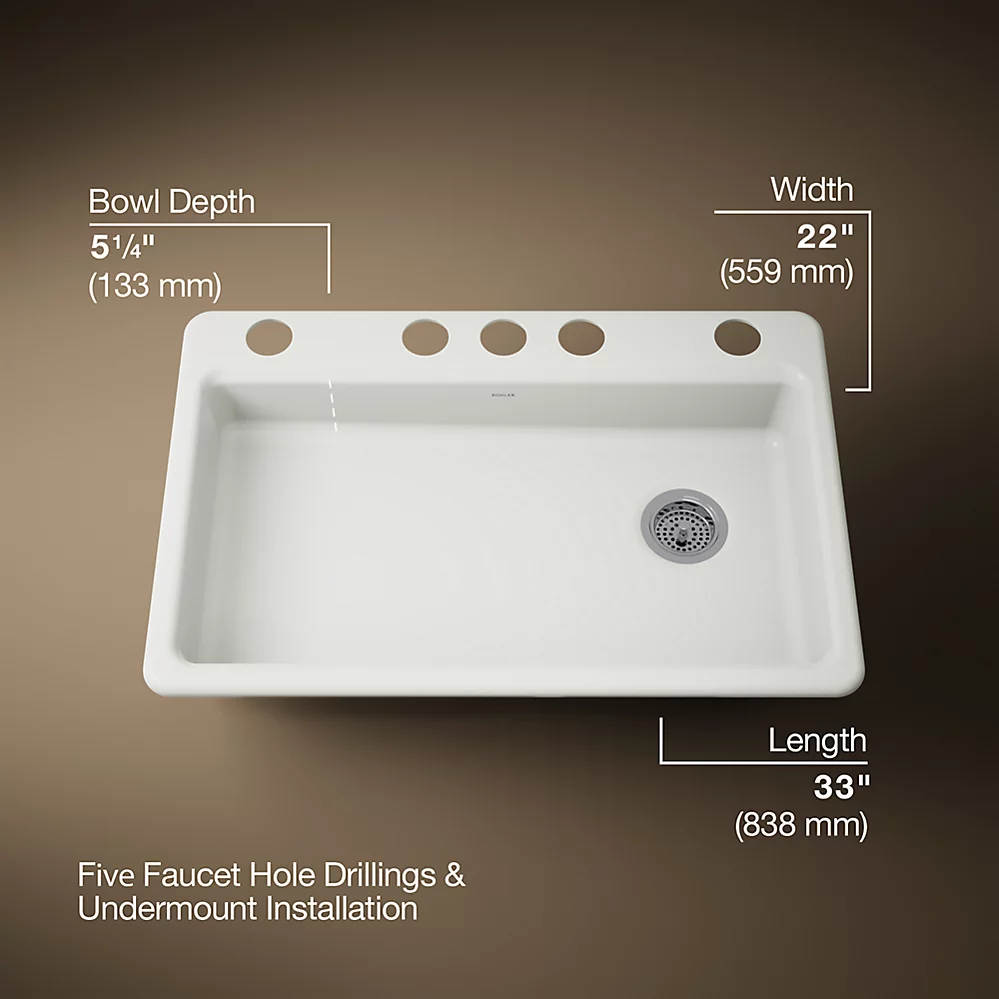 Kohler 8689-5U-NY Riverby 33 Single Basin Sink
