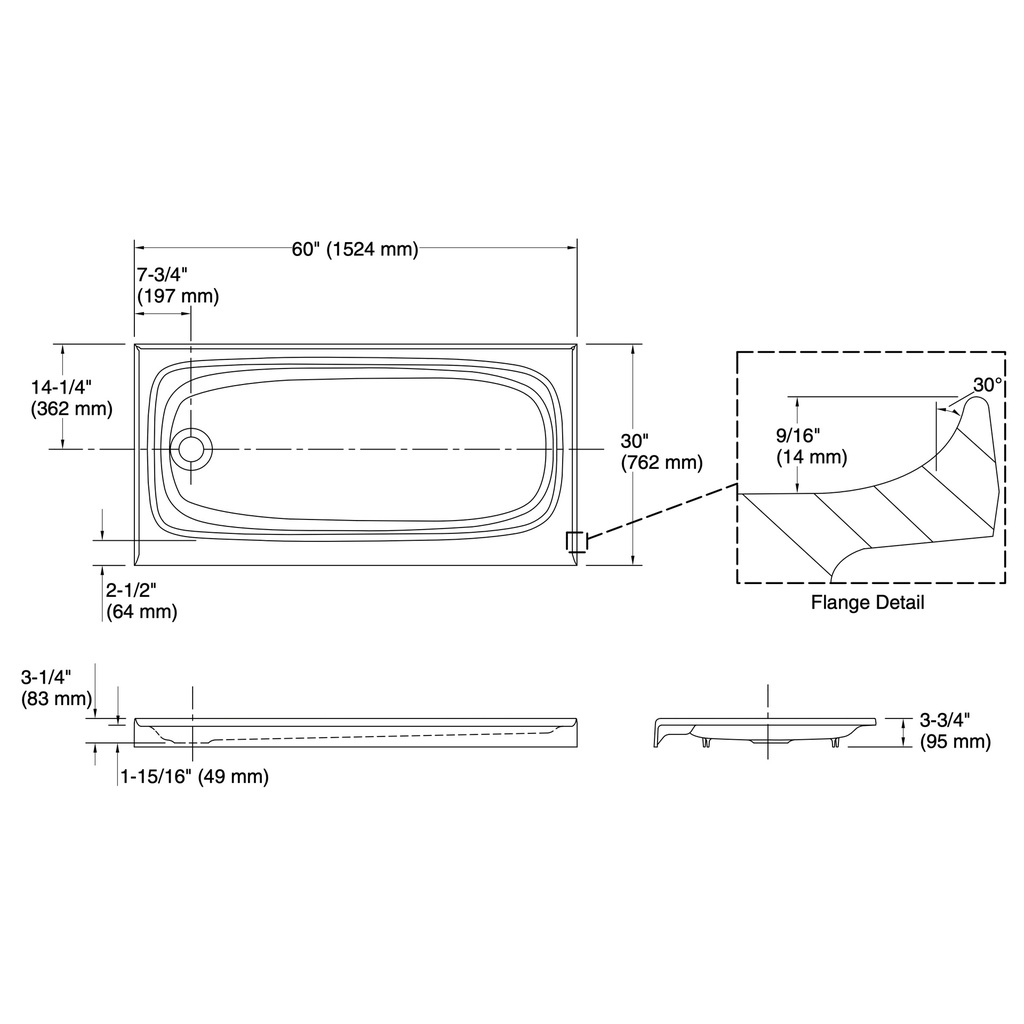 Kohler 9053-NY Salient Receptor W/ Lh Drn, 60''X30''