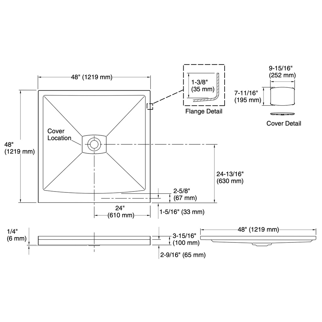 Kohler 9394-95 Archer Receptor, 48X48 Low Threshold