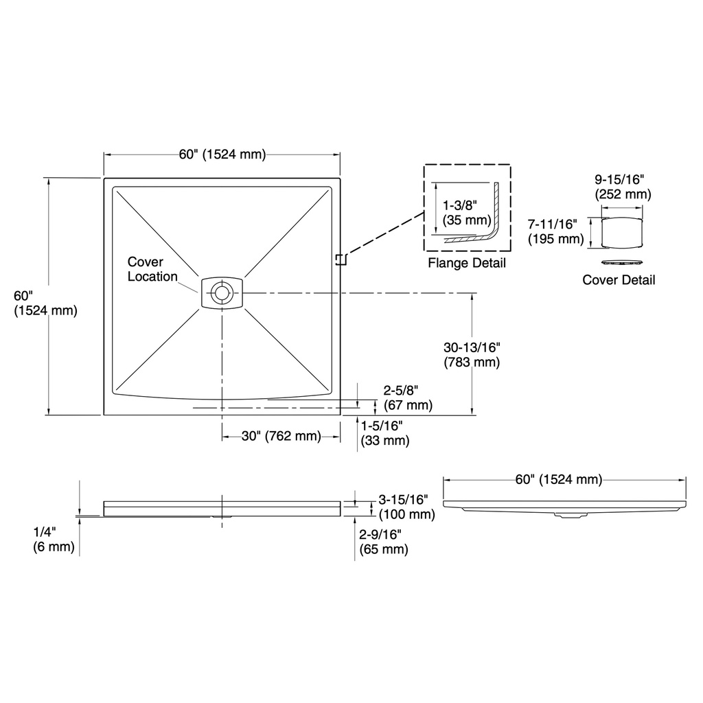 Kohler 9395-0 Archer Receptor, 60X60 Low Threshold