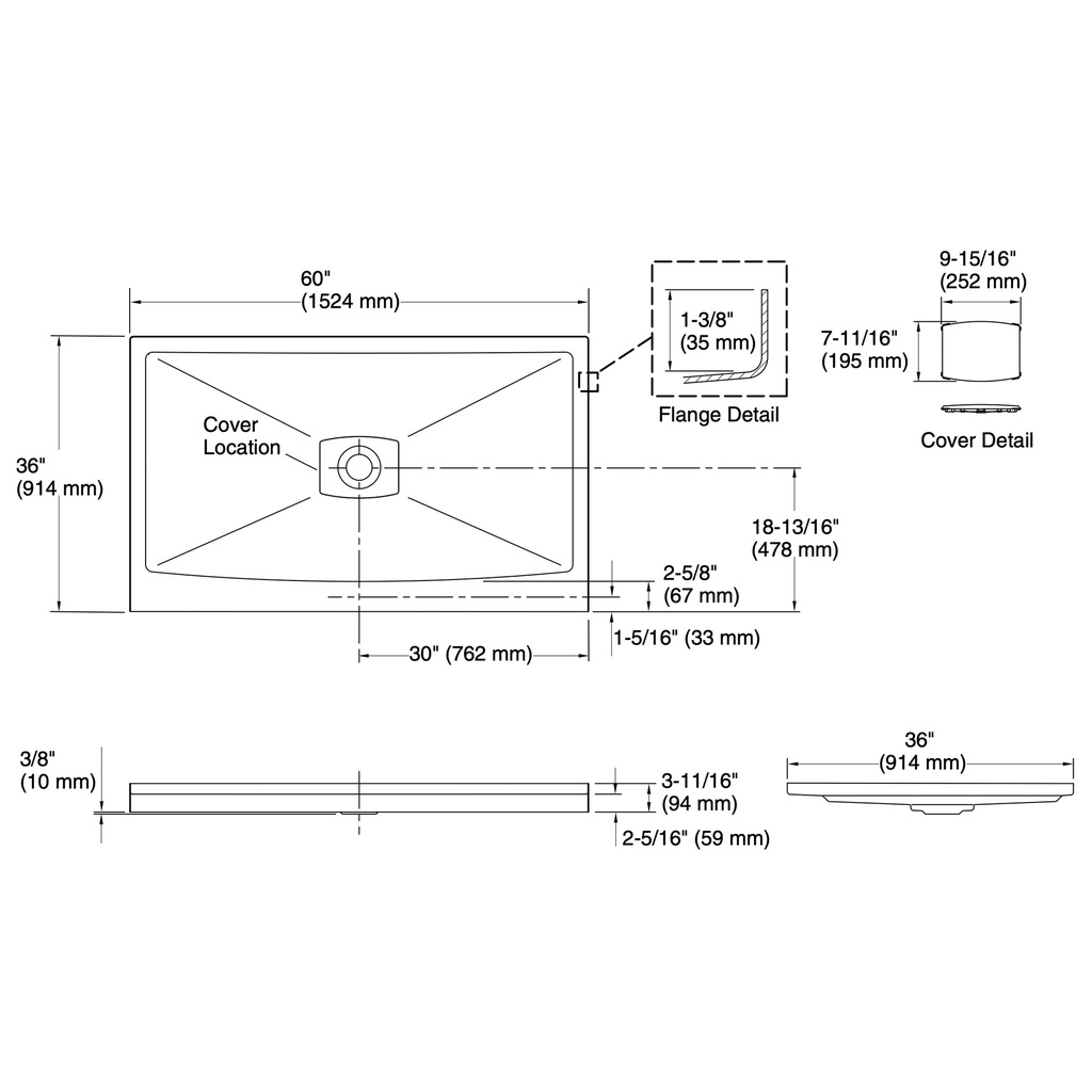 Kohler 9479-58 Archer Receptor, 60X36 Low Threshold