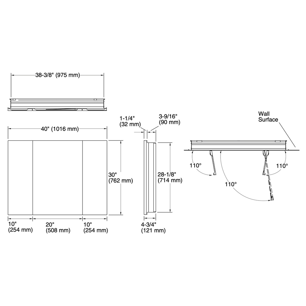 Kohler 99011-SCF-NA Verdera Mirror Cab 40 W/Flat Mirror
