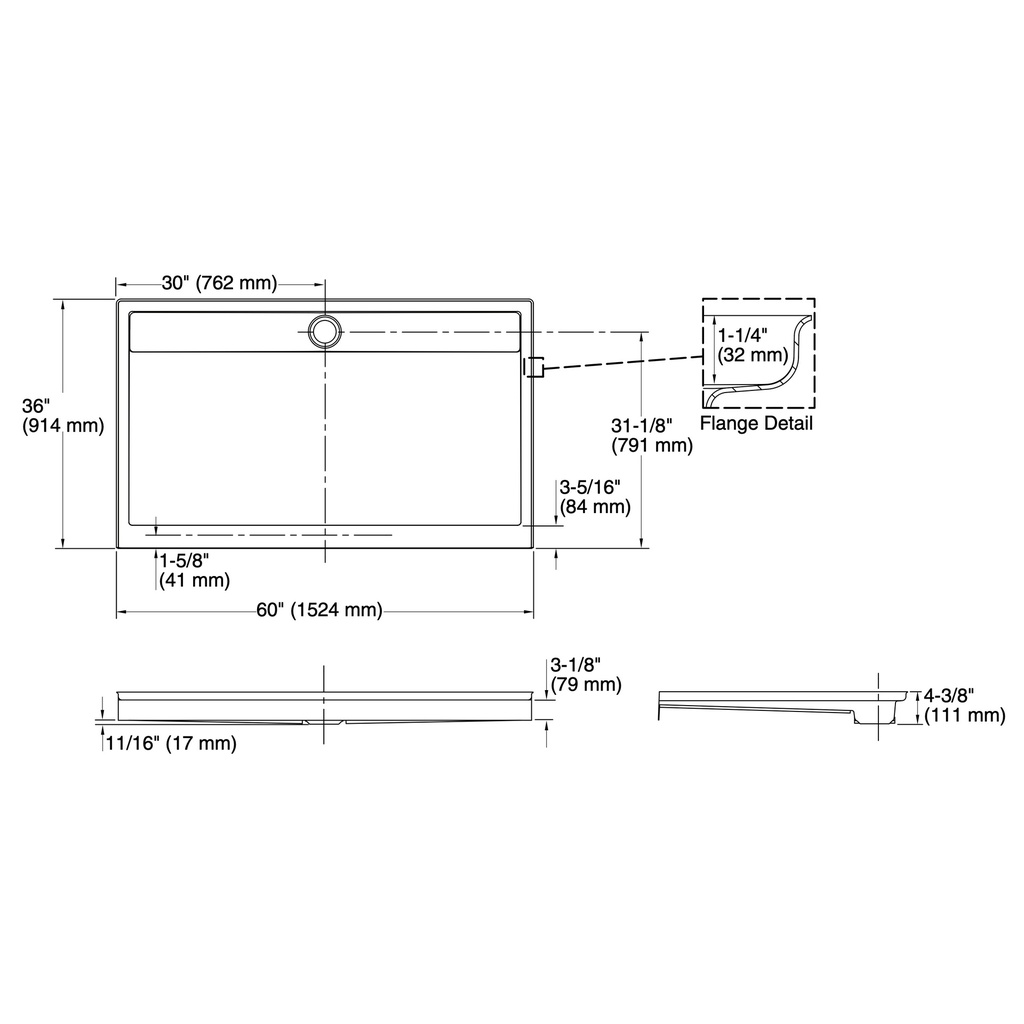 Kohler 9928-96 Groove Receptor 60 X 36
