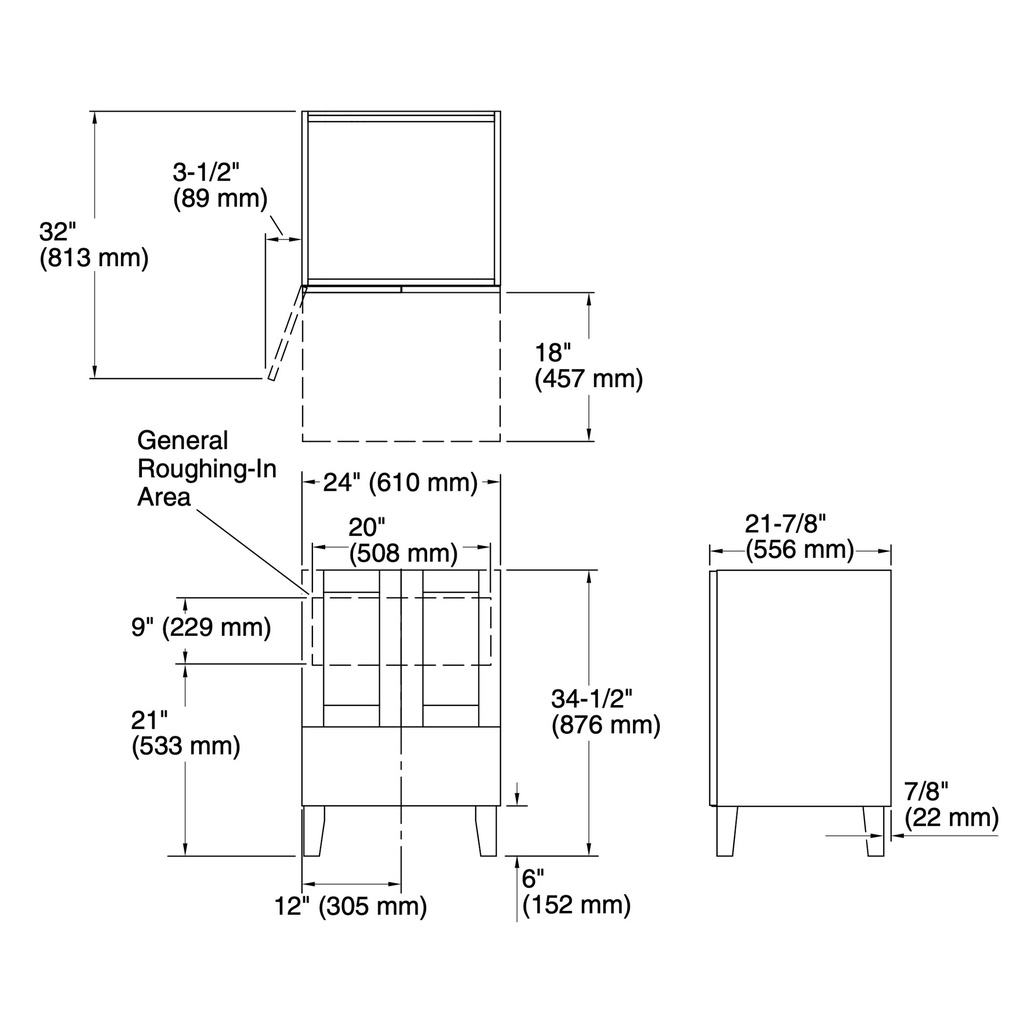 Kohler 99527-LG-1WB Poplin Vanity, 24 2 Door 1 Dwr Legs