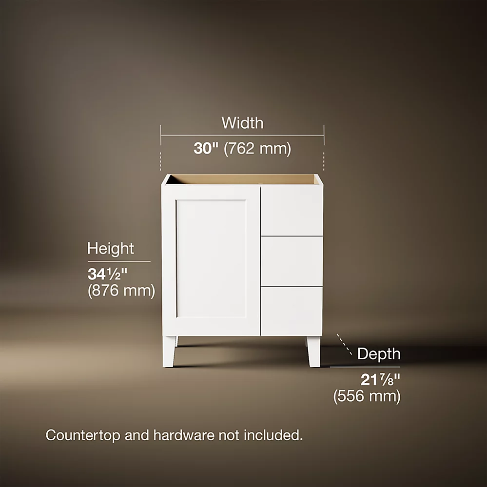 Kohler 99530-LGR-1WA Poplin Vanity, 30 1 Door 3 Dwr Rgt Leg