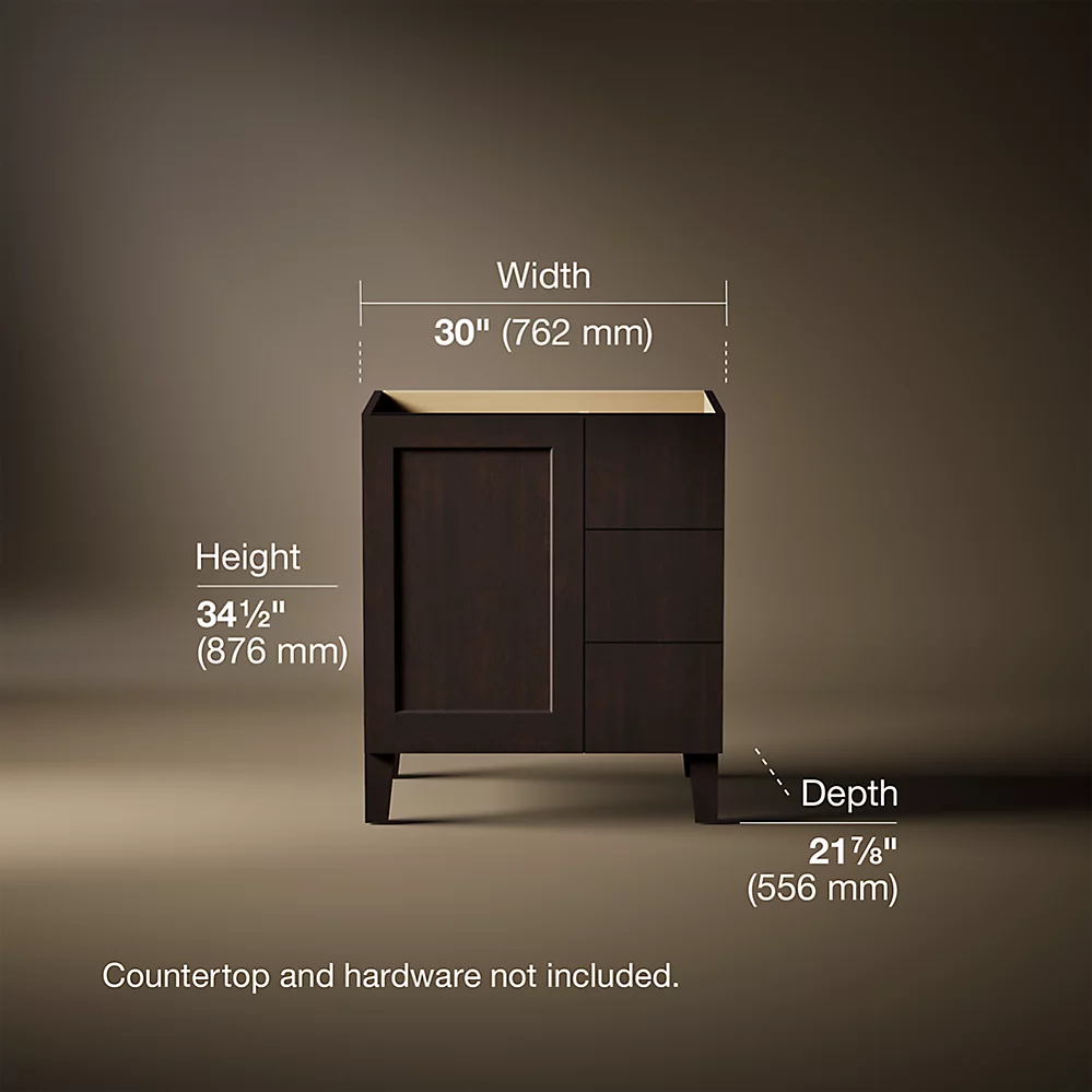Kohler 99530-LGR-1WB Poplin Vanity, 30 1 Door 3 Dwr Rgt Leg
