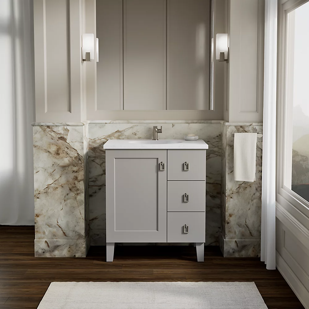 Kohler 99530-LGR-1WT Poplin Vanity, 30 1 Door 3 Dwr Rgt Leg