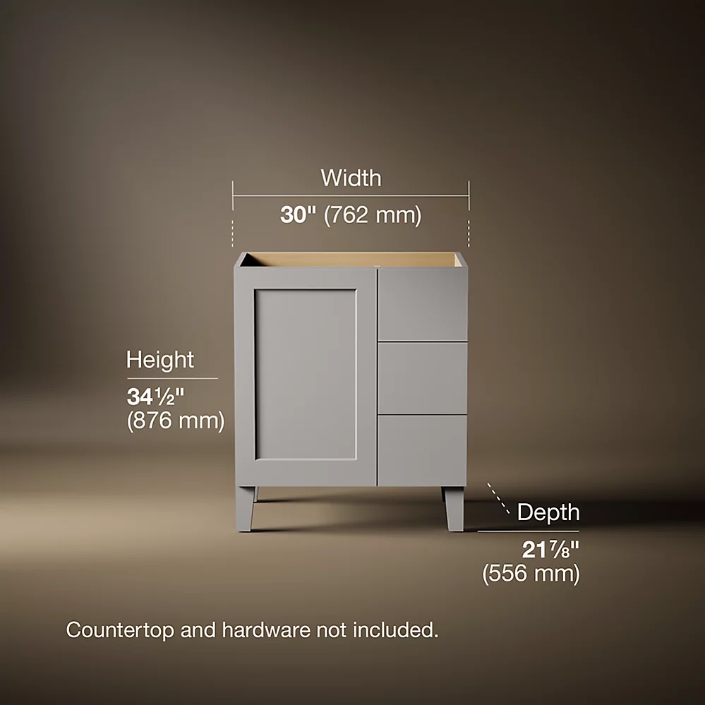Kohler 99530-LGR-1WT Poplin Vanity, 30 1 Door 3 Dwr Rgt Leg