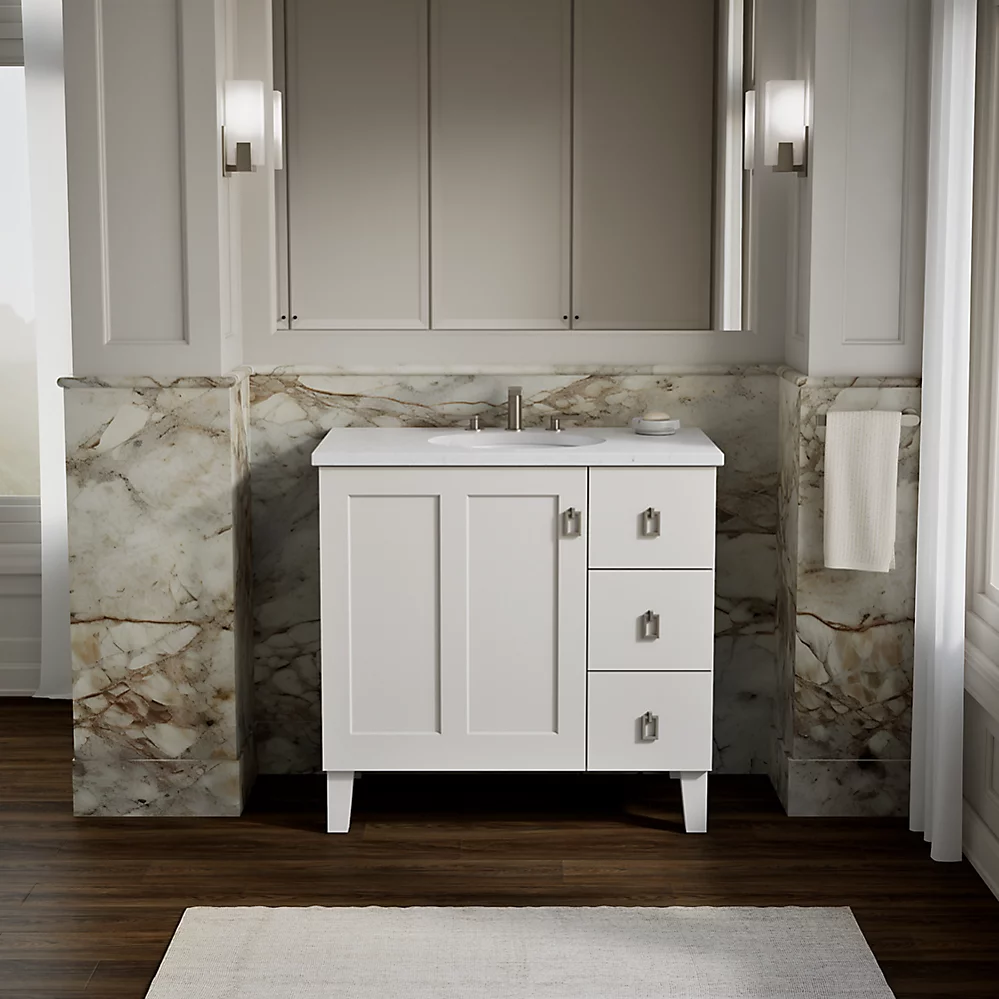 Kohler 99533-LGR-1WA Poplin Vanity, 36 1 Door 3 Dwr Rgt Leg