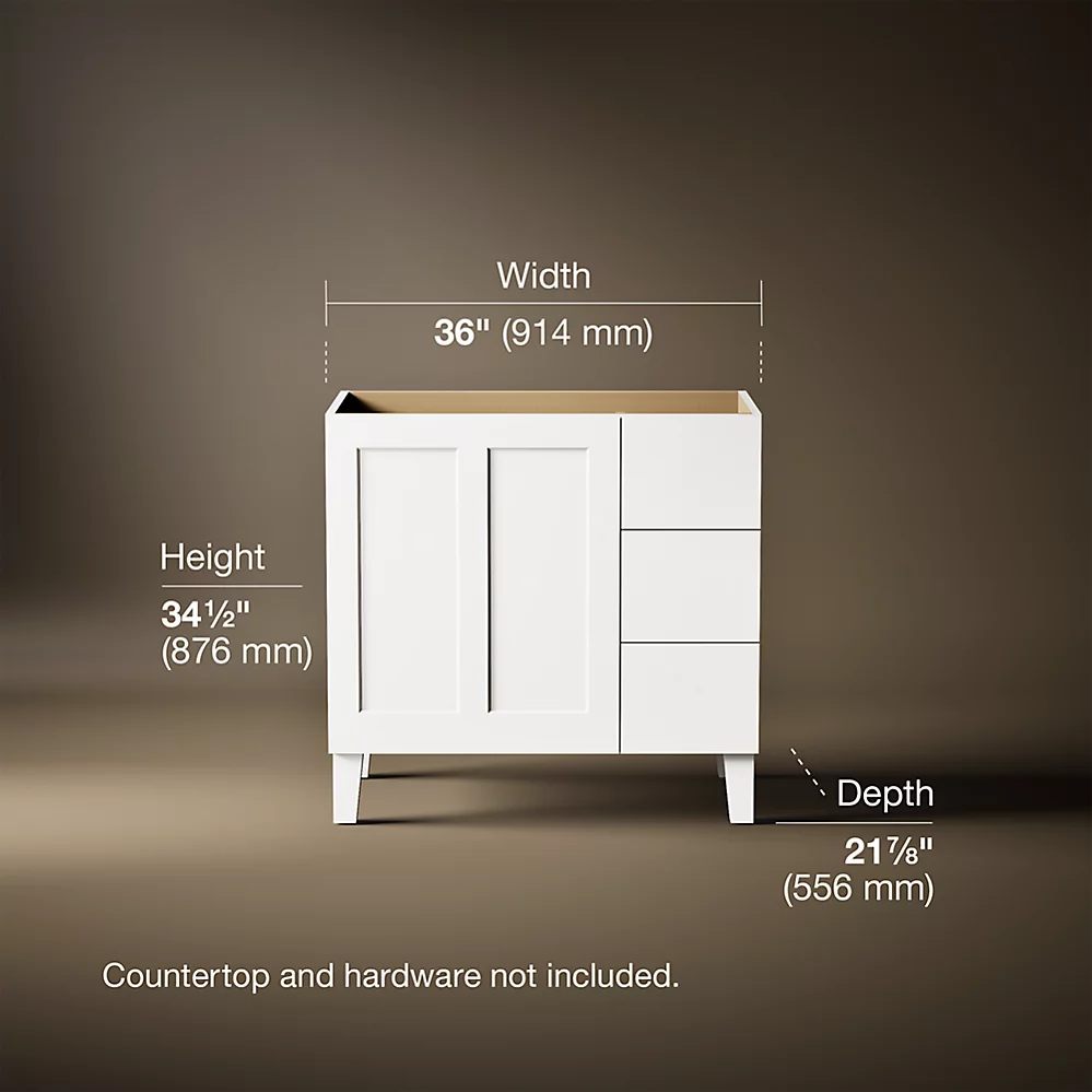 Kohler 99533-LGR-1WA Poplin Vanity, 36 1 Door 3 Dwr Rgt Leg