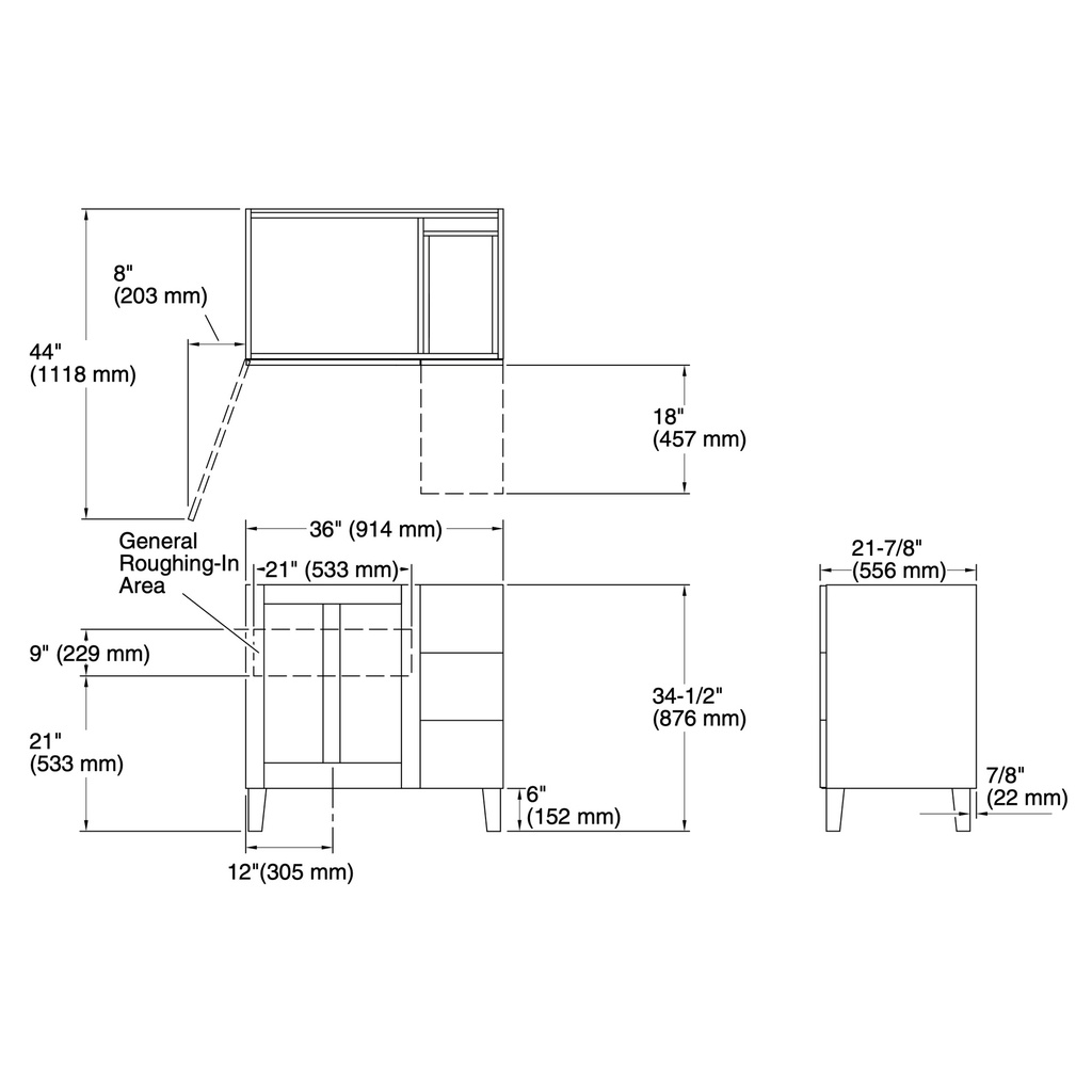 Kohler 99533-LGR-1WA Poplin Vanity, 36 1 Door 3 Dwr Rgt Leg