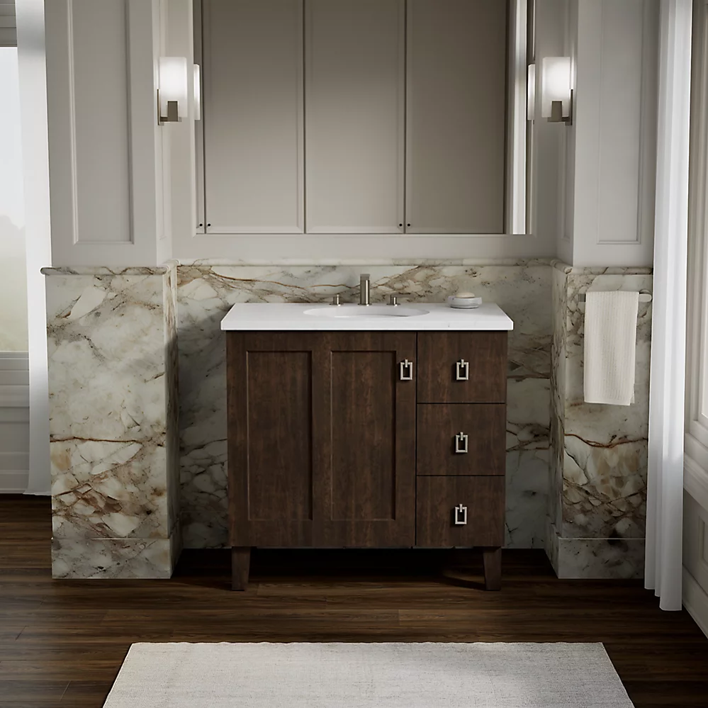 Kohler 99533-LGR-1WB Poplin Vanity, 36 1 Door 3 Dwr Rgt Leg