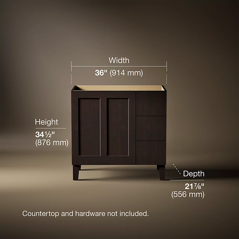 Kohler 99533-LGR-1WB Poplin Vanity, 36 1 Door 3 Dwr Rgt Leg