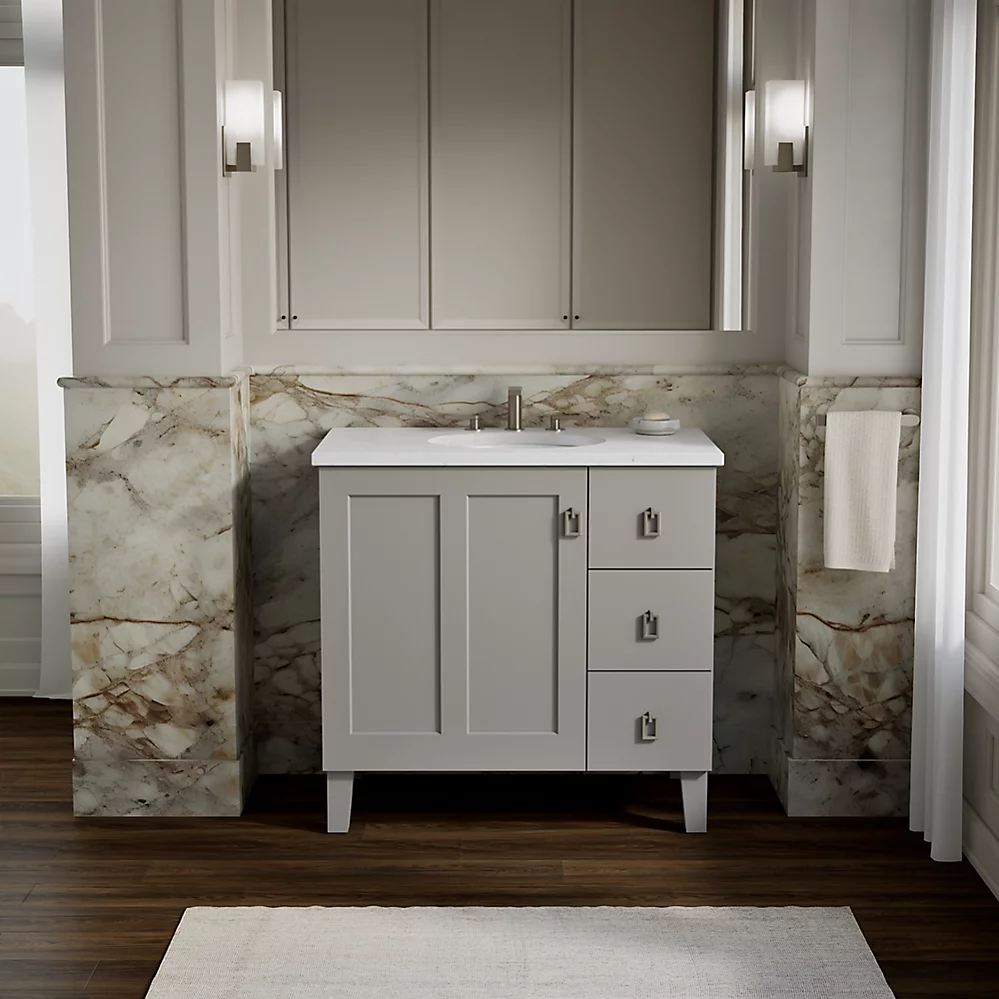 Kohler 99533-LGR-1WT Poplin Vanity, 36 1 Door 3 Dwr Rgt Leg