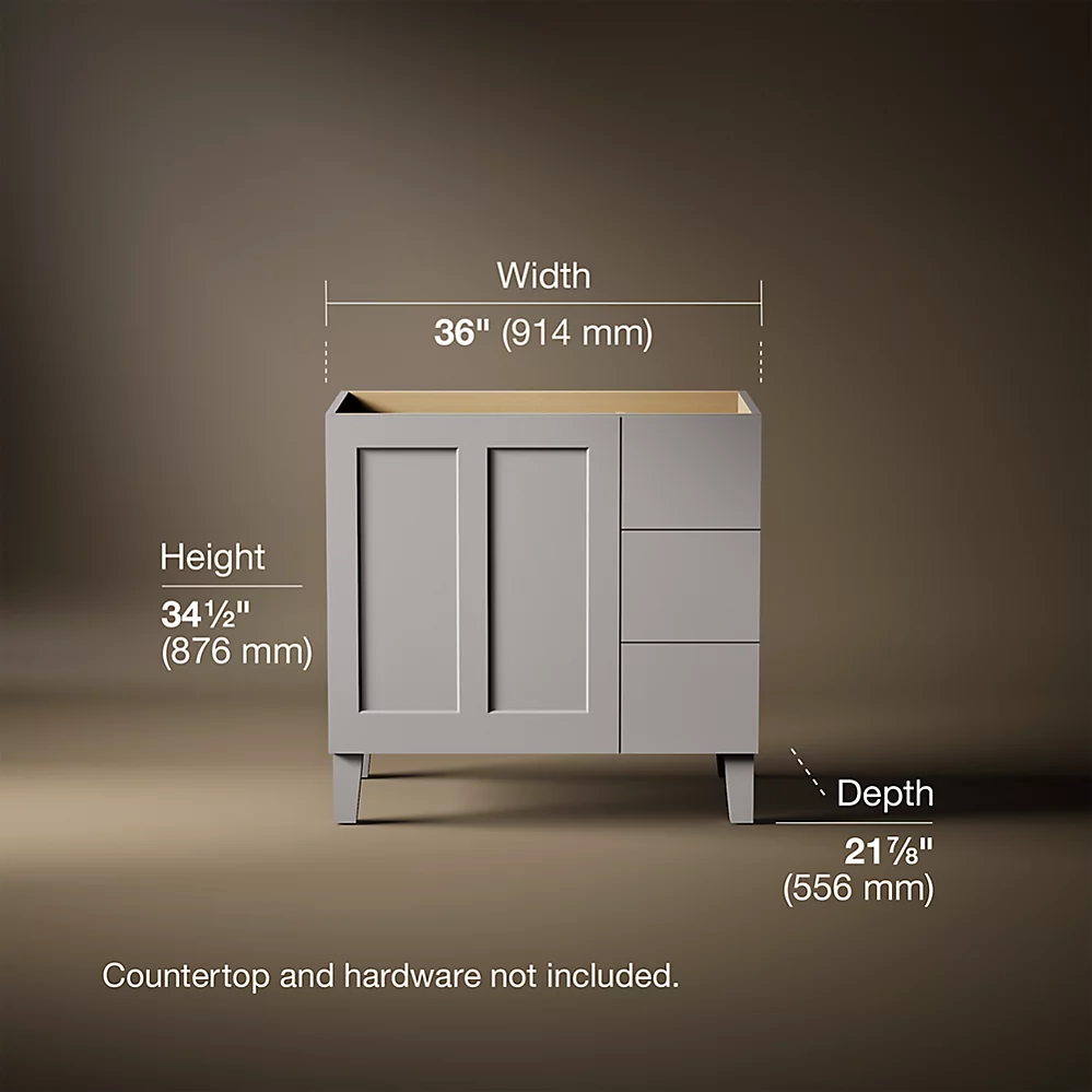 Kohler 99533-LGR-1WT Poplin Vanity, 36 1 Door 3 Dwr Rgt Leg