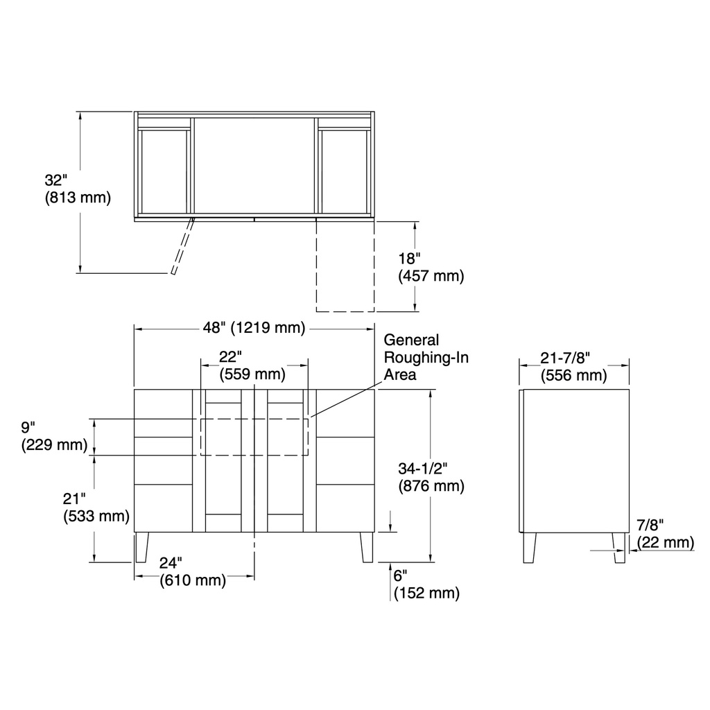 Kohler 99535-LG-1WB Poplin Vanity, 48 2 Door 6 Dwr Legs