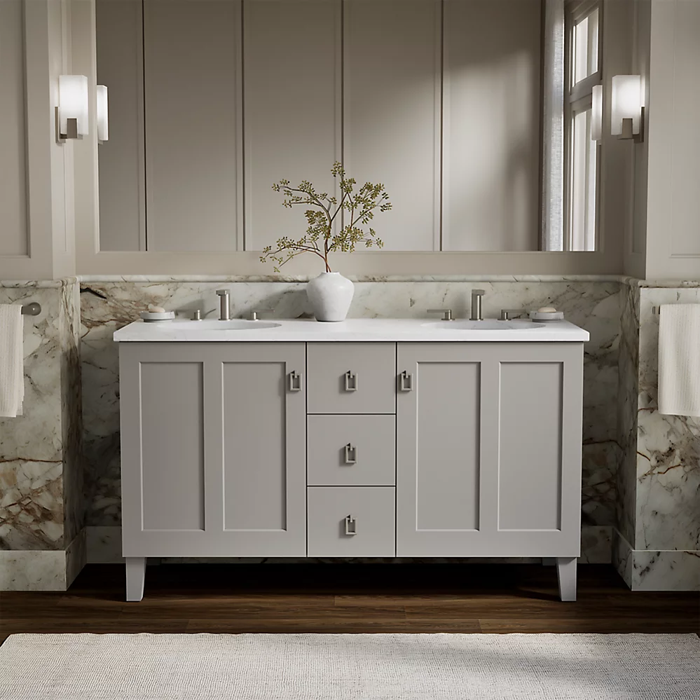 Kohler 99537-LG-1WT Poplin Vanity, 60 2 Door 3 Dwr Legs