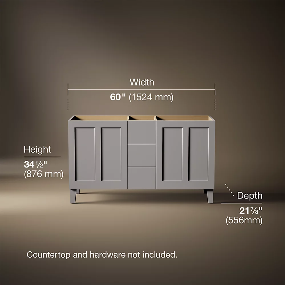 Kohler 99537-LG-1WT Poplin Vanity, 60 2 Door 3 Dwr Legs